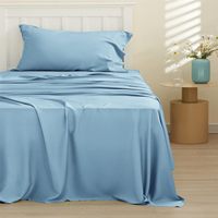 Ensemble de literie en soie de luxe pleine grandeur 100% draps et draps en bambou naturel 400TC refroidissement respirant motif solide écologique