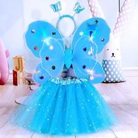 Ailes de papillon lumineuses à LED avec jupe tutu, ensemble de costume d'ange papillon pour filles, accessoires de scène, ailes de fée lumineuses