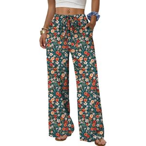 Women's Linen Summer Palazzo Pants Wide Leg High Waist <b>Flowy</b> Beach Trousers With Pockets Breathable - Product Image 1