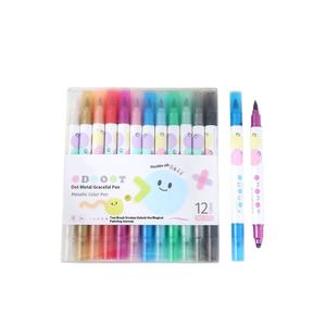 Juego de marcadores de cuaderno Multicolor de doble cabeza de 12 Colores de alta calidad, bolígrafo resaltador de garabatos de <span class=keywords><strong>6mm</strong></span> de ancho de escritura para niños - Product Image 1