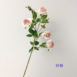 Bouquet de 5 roses en velours simulées à tige unique, fleurs en soie pour décoration de mariage et de maison - Product Image 2