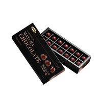 Boîte d'emballage de luxe noire à tiroir coulissant pour chocolats, boîte cadeau en carton personnalisée avec compartiments pour bonbons, truffes et confiseries