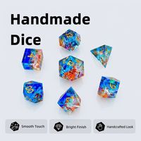 Ensemble de dés en résine polychrome plaqué or bleu glacé, faits à la main, effet ciel étoilé, 7 pièces pour DND et jeux de rôle de table