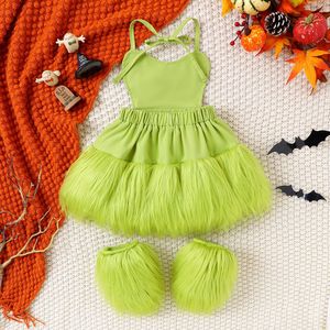 Conjuntos de <span class=keywords><strong>Ropa</strong></span> para Bebé Niña de <span class=keywords><strong>Halloween</strong></span> de 0 a 24 Meses, 2 Piezas, Vestido sin Mangas con Tirantes de Piel + Calentadores de Piernas, Disfraz de Monstruo Verde para Bebés - Product Image 2