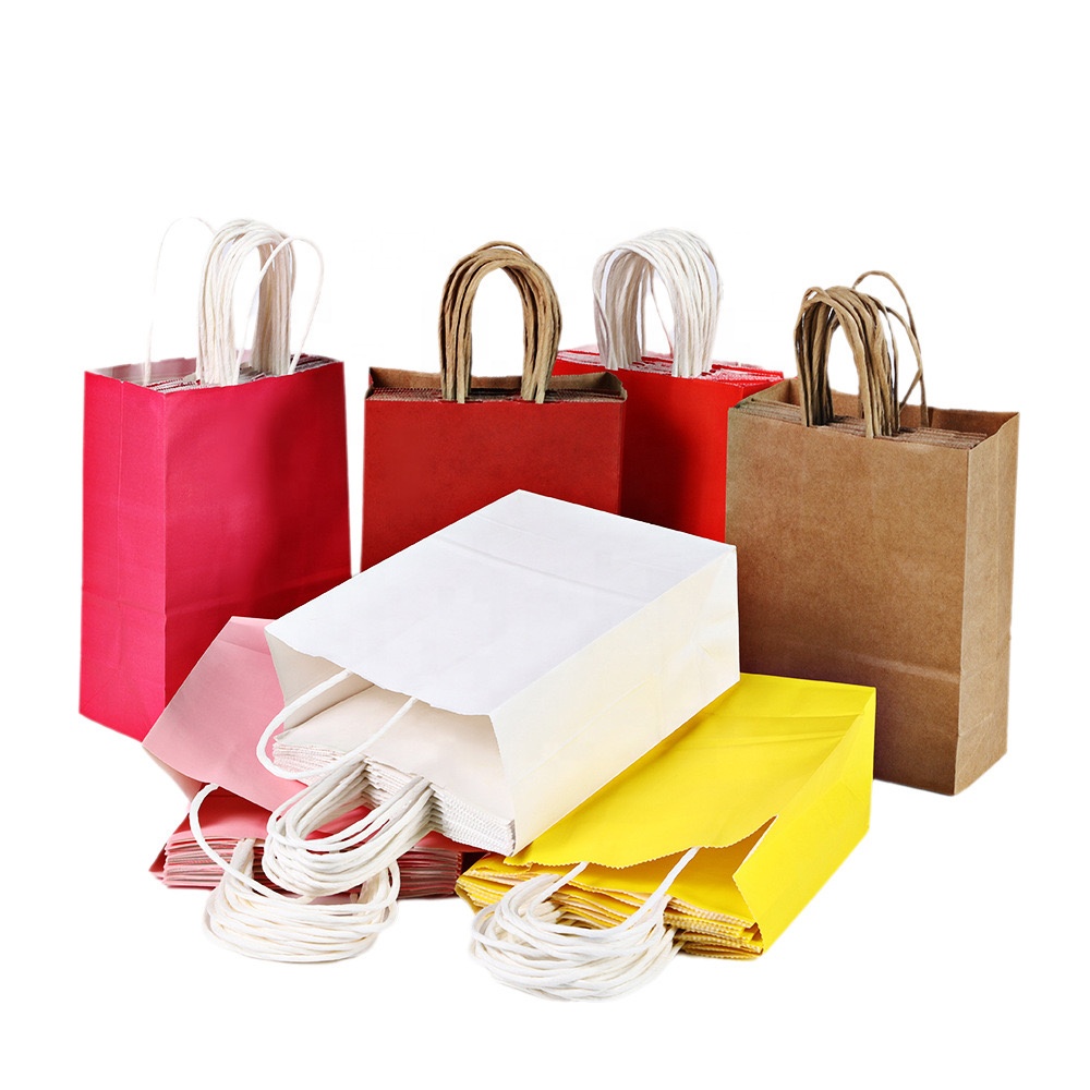 Custom Paper Bag with Handle White Brown Yellow Paper Bags Kraft Paper Bag with Own Logo