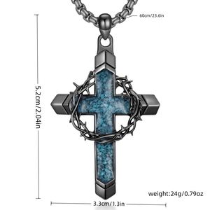 Vintage Turquoise <b>Cross</b> Pendant Necklace for Women <b>Men</b> Thorny Wreath and <b>Cross</b> Design <b>Chain</b> Jewelry Gifts - Product Image 3