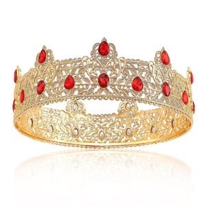 تيجان الملك الذهبية للرجال التاج الملكي مع حجر الراين الأحمر ، هدية عيد ميلاد للرجال حفل زفاف تأثيري العودة للوطن حفلة موسيقية الديكور - Product Image 2