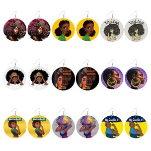 Pendientes de madera para chica afroamericana, pendientes de madera con diseño de chica negra, melanina mágica, <span class=keywords><strong>Popin</strong></span>, Slayin, mi melanina, color negro, excellence - Product Image 1