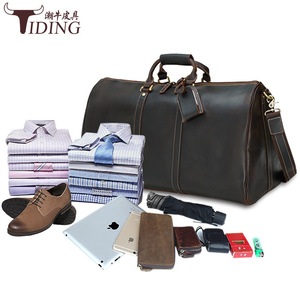 Bolsa de Viaje de Cuero Crazy Horse Retro para Hombre, Gran Capacidad, Correa Ajustable, Color Marrón Oscuro Sólido, Bolsa de Equipaje 1151 - Product Image 4