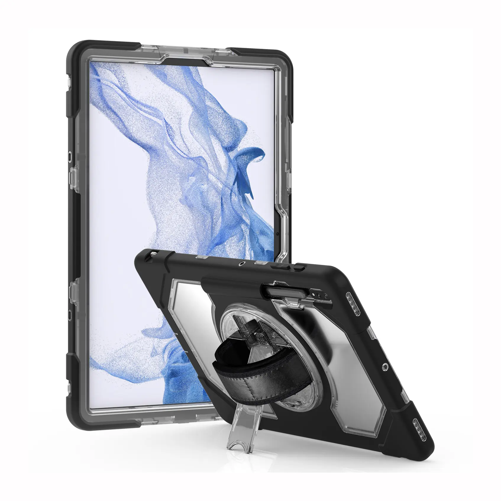 Full Protection Soft PC+Silicone Shockproof Anti-falling Foldable Kickstand Tablet Case with Shoulder Strap For samsung