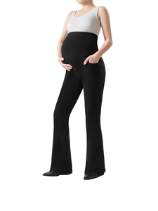 <span class=keywords><strong>Jean</strong></span> de maternité extensible pour femme, coupe bootcut, taille élastique, poche ventrale, design évasé, délavage neige, respirant, longueur intégrale - Product Image 3