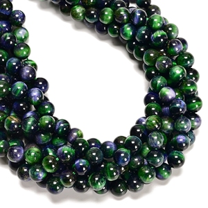 Nuove Perle Rotonde Lisce in Occhio di <span class=keywords><strong>Tigre</strong></span> Verde Blu Galassia da 6mm, 8mm, 10mm per Creazione di Gioielli e Braccialetti - Product Image 2