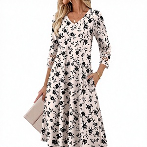 Vestido Vintage de Otoño 2026 de Alta Calidad para Mujer, con Cuello en V, Manga Larga, Estampado Floral, Corte Entallado y Cintura Imperio - Product Image 2