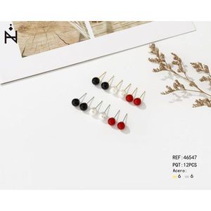 Orecchini a Perno in Acciaio Inossidabile con Perle, Set da 12 Pezzi, Colori Misti Nero Bianco Rosso, Gioielli Raffinati per Donne - Product Image 1
