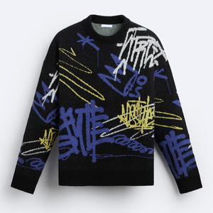 LOGOTIPO personalizado OEM y ODM Hombres Suéter Jersey Cuello redondo Jacquard Manga larga Top de punto Diseñador Suéter de punto para hombres - Product Image 3