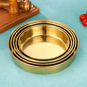 Stainless Steel Gold Plated Round Serving Tray Large Deep Dish Hotel Food Service Tableware Durable Solid Color - Product Image 4