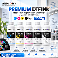 Encre DTF à base d'eau, pigmentée, couleurs vives et brillantes pour l'impression personnalisée sur t-shirts et vêtements, lot de 5, résistante au lavage, haute densité, service OEM