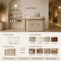Nouveau 2026 WDF – Comptoir de réception pour salon et spa avec plateau en marbre naturel cannelé vertical incurvé et support métallique doré, personnalisable avec logo