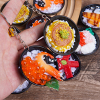 Porte-clés miniature en PVC de 5,2 cm, simulation de sushi donburi, jouet alimentaire de style japonais avec bœuf, anguille et riz, breloque en résine, accessoire de déguisement
