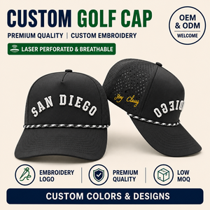 Sustainable 5 Panel Waterproof Golf <b>Cap</b> Custom Embroidery Logo Low MOQ OEM Laser Perforated Breathable <b>Quick</b> <b>Dry</b> Functional - Product Image 1