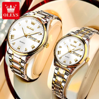 OLEVS – ensemble de montres pour couple, bracelet en acier inoxydable bicolore, cadran noir, marqueurs en diamant, montre-bracelet à Quartz étanche pour hommes et femmes