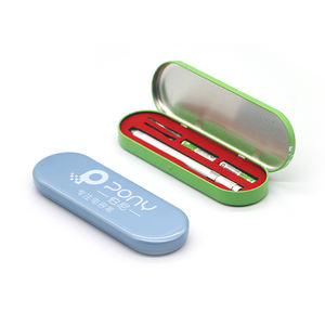 Stock d'usine en gros logo personnalisé ovale noir blanc <span class=keywords><strong>rose</strong></span> avec charnière boîte en fer blanc stylo plume laser stylo emballage boîte en fer blanc de stockage - Product Image 3