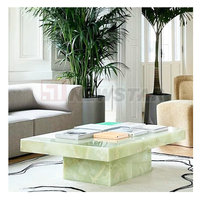 Table basse ovale en marbre vert massif, table basse moderne en marbre vert onyx