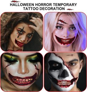12 pegatinas de tatuajes de boca sonriente de Halloween, calcomanías de dientes sangrientos para la cara, arte corporal temporal de PVC removible para cosplay - Product Image 3
