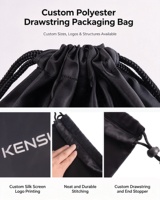 Pochette de rangement à cordon en polyester sergé noir personnalisé, durable, pour accessoires de protection, équipement de sport et de fitness