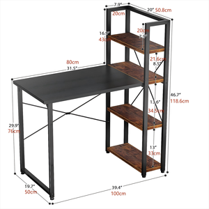 Escritorio <span class=keywords><strong>de</strong></span> Computadora Multifuncional Convertible y Ajustable Comfuri CFR-HOF008-39 con Estantería, Superficie <span class=keywords><strong>de</strong></span> Madera y Construcción Metálica - Product Image 6