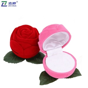 Ready to Ship Flocking <strong>Jewelry</strong> <strong>Box</strong> Romantic <strong>Rose</strong> Shape Wedding Propose Engagement Velvet Ring <strong>Box</strong> - Product Image 2