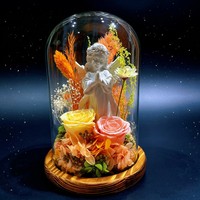 Bunga Mawar Abadi Angel Preserved Rose dalam Kubah Kaca dengan Lampu LED Buatan Tangan untuk Natal, Wisuda, Pernikahan, Ulang Tahun