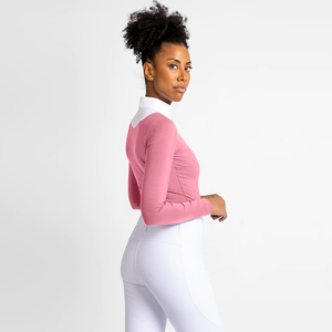 Nouveau Design rose blanc high-tech seconde peau chemises de compétition bouton col montant manches longues retour sur les chemises de spectacle équestre - Product Image 2