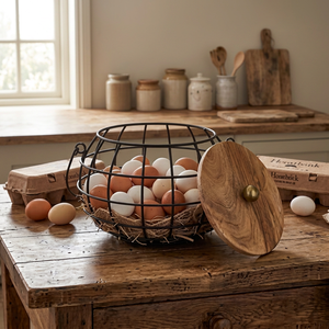 Panier de rangement rond en métal rustique avec couvercle pour cuisine, conteneur alimentaire, design en fer soudé, capacité 20-35L - Product Image 4