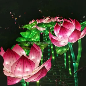 Zigong Métal Cadre Géant Chinois Grand Soie Lotus Lanternes Fleurs Décoratives Artificielles