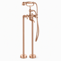 Ensemble de robinetterie de douche sur pied en laiton massif brossé de style britannique, avec cartouche céramique à double poignée, jet doux effet pluie, pour hôtels et villas
