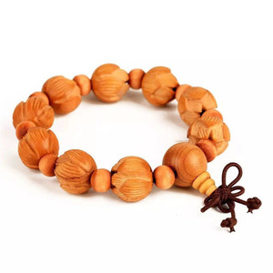 Pulsera de madera de durazno tallada con loto, grabado en relieve, pulido, estilo chino, decoración para el hogar, joyería - Product Image 5