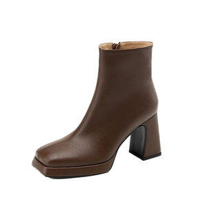 Botines de Plataforma Doble con Tacón Grueso y Cálido de Cuero Genuino para Mujer, Otoño-Invierno 2026, Color Negro, Venta al Por Mayor - Product Image 1