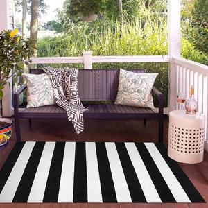 Tapis de porte superposés en coton pour intérieur et extérieur, tapis rayé noir et blanc - Product Image 3