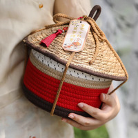 Panier de rangement rustique en fibres végétales tressées avec poignée, boîte cadeau pour le Festival de la Mi-Automne, pour CD, papeterie, fruits et cosmétiques