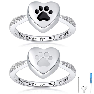 Cincin guci hati cinta baja tahan karat untuk hewan peliharaan anjing kucing abu kenang-kenangan kecil perhiasan Paw Print kremasi cincin jari - Product Image 1