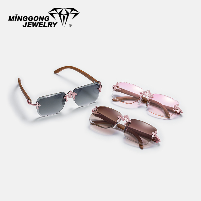 Trendy Yellow Gold Diamond Tested Light Weight Sunglasses Iced Moissanite Fleuree Optical Mirror Hip-hop Style Jewelry Gift