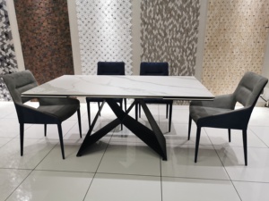 Nouvelle mode marbre motif céramique roche plaque haut rectangulaire réglable extension <span class=keywords><strong>table</strong></span> à manger luxe moderne - Product Image 2