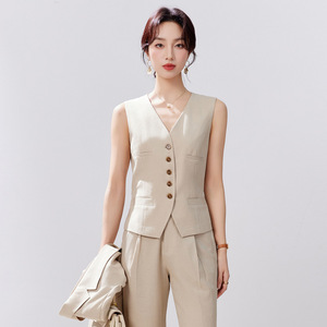 Women's Linen Three Quarter Sleeve Blazer Suit Set Lightweight Breathable Elegant Business Commute Interview Style - Product Image 2