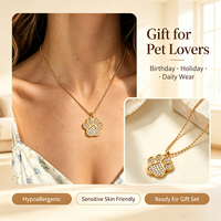 Collier pendentif patte de chien en acier inoxydable plaqué or 18 carats PVD, chaîne à perles entièrement en cristal, hypoallergénique, bijoux pour femmes amoureuses des animaux