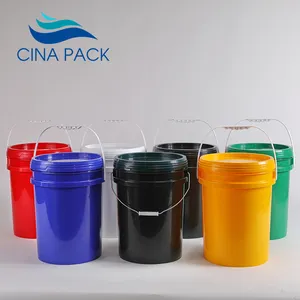 Suporte a balde de plástico de 5 galões para impressão personalizada de logotipo, balde de tinta de 20 litros com alça de arame e tampa