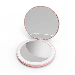 Mini miroir de voyage pliable portable, avec grossissement 2x, double face, avec lumières LED, pour maquillage et beauté