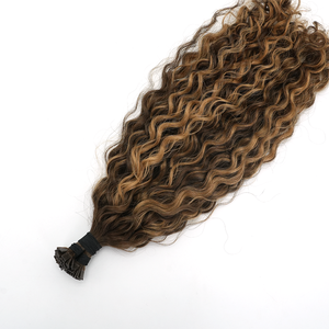 Extensiones de Cabello <span class=keywords><strong>Rizado</strong></span> Indio Natural con Punta Plana, Venta al por Mayor para Salones, Alta Calidad, Muchos Colores Disponibles, Cabello con Punta Plana de Doble Trama - Product Image 1