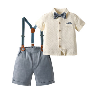 Setelan Celana Pendek Suspender Dua Potong untuk Bayi Laki-laki Gaya Eropa Amerika, Pakaian Musim Panas, Setelan <span class=keywords><strong>Gentleman</strong></span>, Warna Solid - Product Image 5