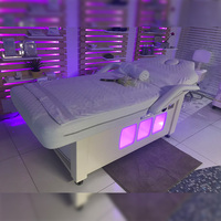 Table de massage automatique moderne de luxe, élévation électrique, chaleur, musique, vibration, haut-parleur Bluetooth, pliable, bois, cuir, hôtel, salon, spa